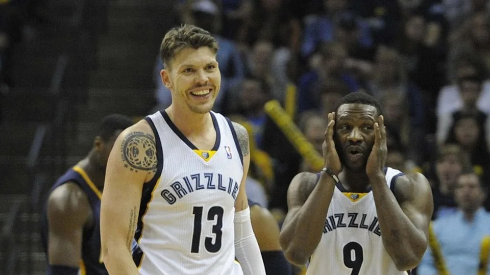 Mar 22, 2014; Memphis, TN, USA; Memphis Grizzlies forward Mike Miller (13) and Memphis Grizzlies guard Tony Allen (9) react to a call during the game against the Indiana Pacers at FedExForum. Memphis Grizzlies defeat the Indiana Pacers 82 - 71. Mandatory Credit: Justin Ford-Imagn Images© Justin Ford-Imagn Images