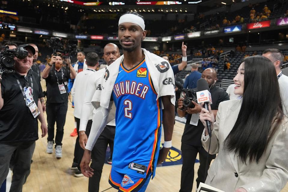 Shai Gilgeous-Alexander reacts after the Thunder defeated the Pacers in Game 4. AP