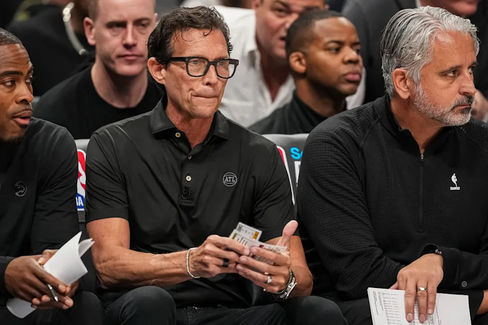 Atlanta Hawks head coach Quin Snyder on the bench against the Miami Heat during the second half at State Farm Arena.Dale Zanine-Imagn Images