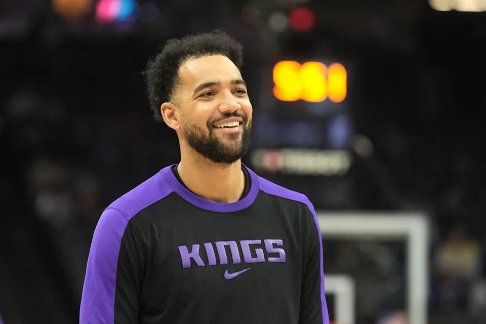 Apr 11, 2025; Sacramento, California, USA; Sacramento Kings forward Trey Lyles (41) before the game against the Los Angeles Clippers at Golden 1 Center. Mandatory Credit: Darren Yamashita-Imagn Images