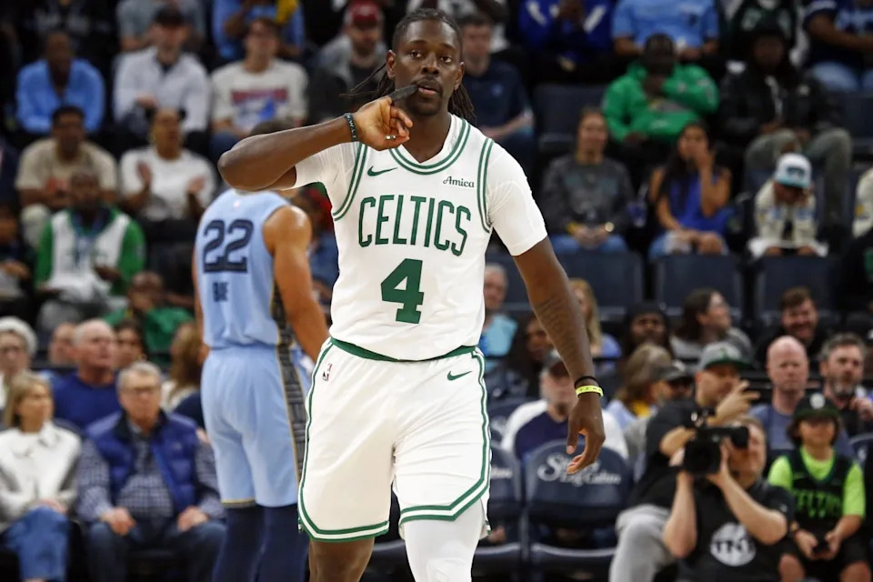 Boston Celtics guard Jrue Holiday (4) reacts during the third quarter against the Memphis Grizzlies at FedExForum. Mandatory Credit: Petre Thomas-Imagn ImagesCredit: Petre Thomas-Imagn Images