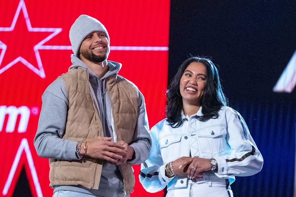 Golden State Warriors star Steph Curry and wife, Ayesha Curry during the NBA All-Star Weekend.© Kyle Terada-Imagn Images