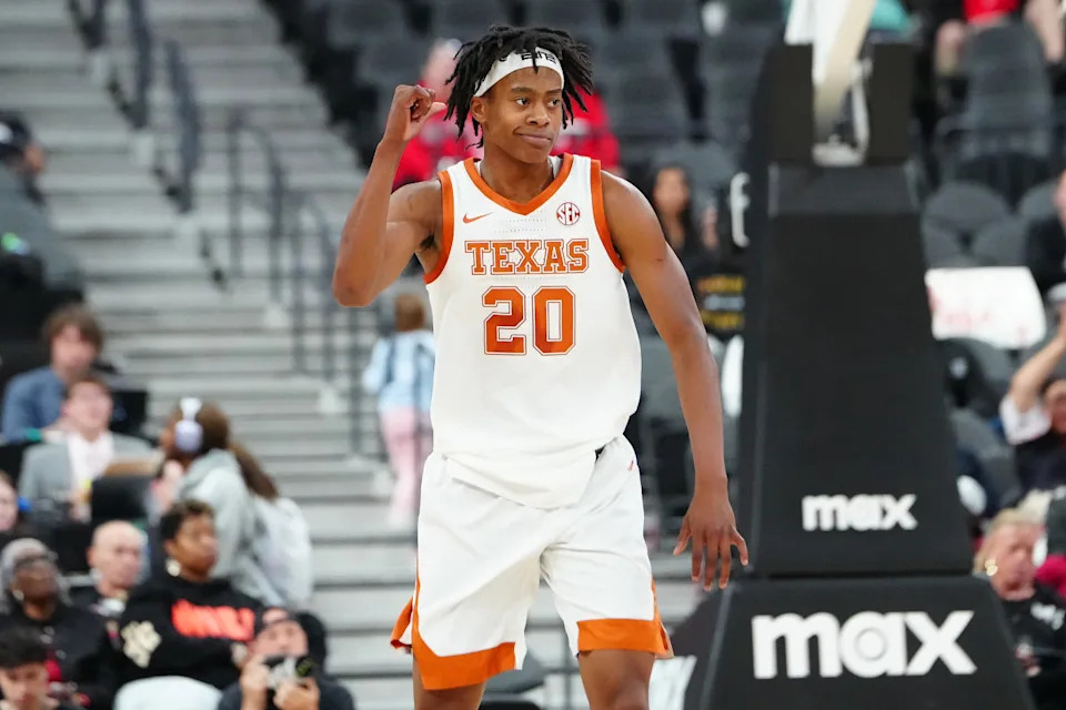 Texas Longhorns guard Tre Johnson (20).Stephen R&period; Sylvanie-Imagn Images