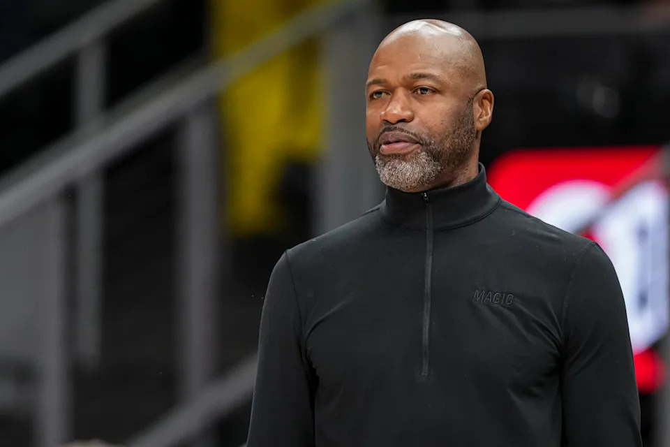 Magic coach Jamahl Mosley during an April 13 game. © Dale Zanine-Imagn Images