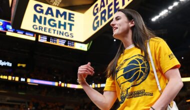Caitlin Clark reacts to Pacers' Game 1 win vs Thunder