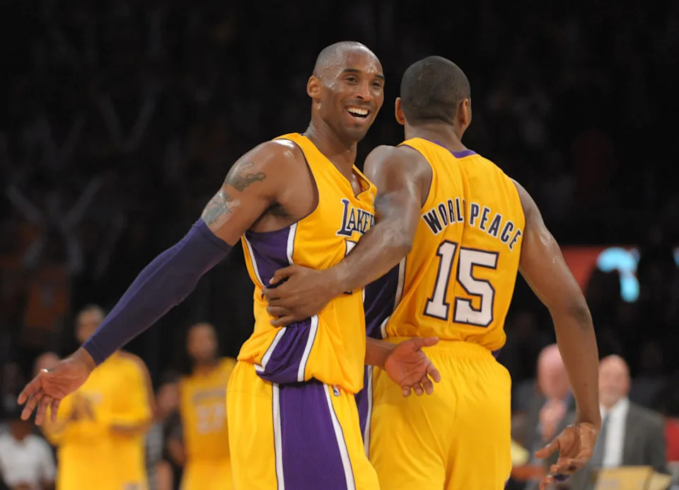 Los Angeles Lakers guard Kobe Bryant (24) and forward Metta World Peace (15)Kirby Lee-Imagn Images