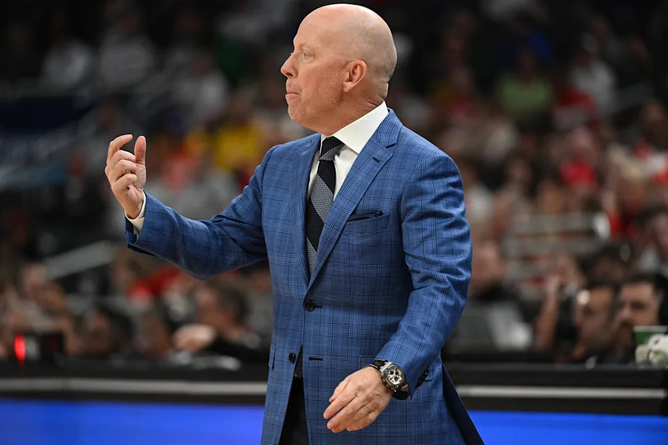 Mar 14, 2025; Indianapolis, IN, USA; UCLA Bruins head coach Mick Cronin during the first half against the Wisconsin Badgers at Gainbridge Fieldhouse. Mandatory Credit: Robert Goddin-Imagn Images