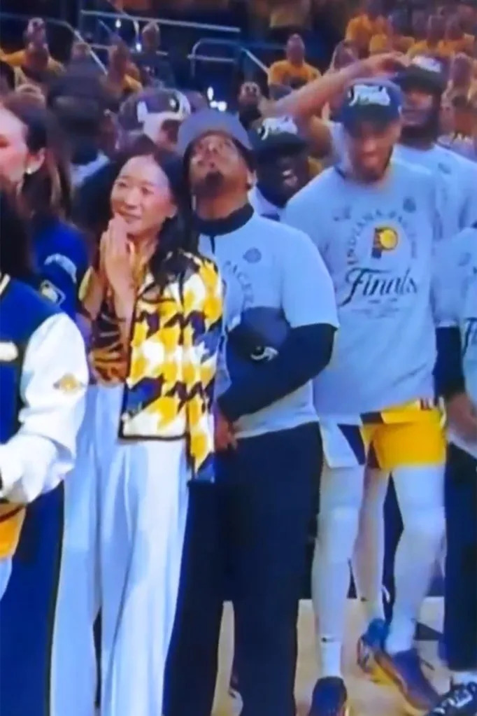 Tyrese Haliburton is pictured with the Pacers after they won their <br>series against the Knicks on May 31. Screengrab via X/@calebnixonmedia