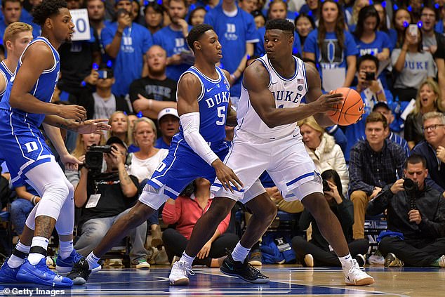Williamson is seen during a scrimmage in 2018 at Duke, where he allegedly began dating Doe
