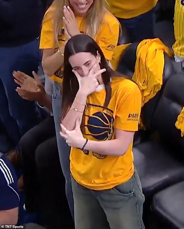 Having been sidelined with a quadriceps injury for the last week, Clark couldn't help but reveal her competitive side to Knicks guard Jalen Brunson on Saturday in Indianapolis