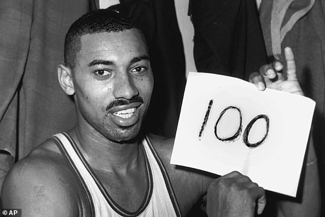 The only keepsakes from Chamberlain's 100-point are the scorebook, a few articles and the famed photo of a 25-year-old center holding up a piece of paper with '100' scribbled across it