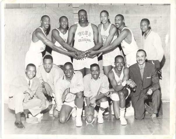 The early basketball apprenticeship for Mel Daniels (standing, second from right among the players in uniform) in Detroit included playing for a team sponsored by WCHB-AM radio.