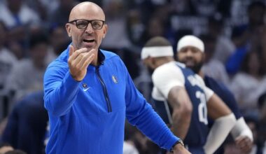 Dallas Mavericks head coach Jason Kidd gestures to his team during the first half in Game 5 of an NBA basketball first-round playoff series against the Los Angeles Clippers Wednesday, May 1, 2024, in Los Angeles. (AP Photo/Mark J. Terrill)