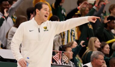 Baylor head coach Scott Drew directs his players in an NCAA college basketball game against TCU Sunday, Jan.19, 2025, in Waco, Texas. (AP Photo/Jerry Larson)
