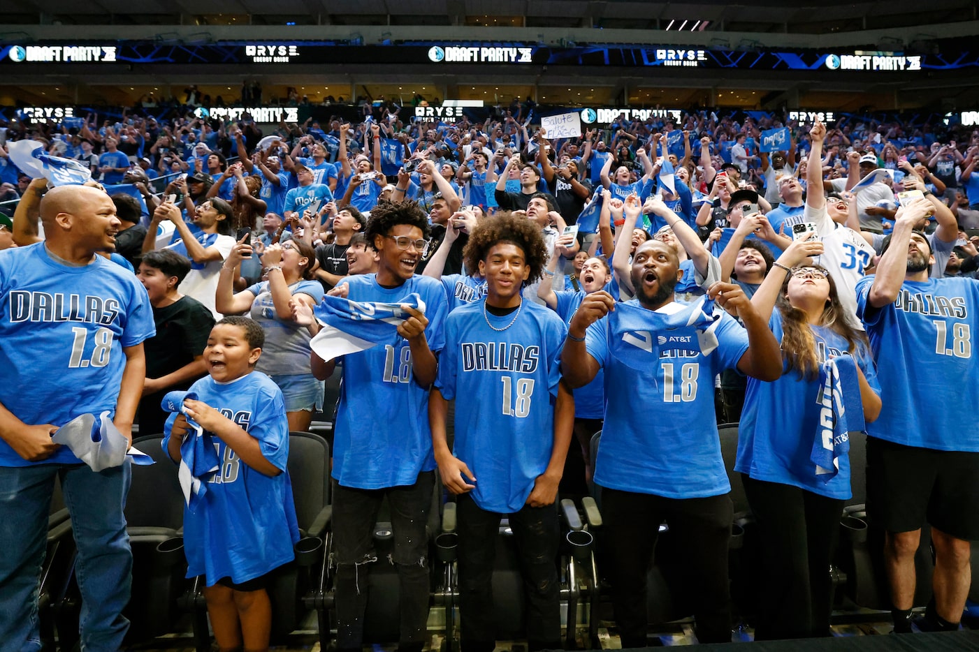 Dallas Mavericks fans react after the Mavericks selected Duke’s Cooper Flagg with the No. 1...