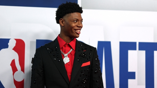 Ace Bailey poses on the red carpet prior to the first round of the 2025 NBA Draft at Barclays Center on June 25, 2025 in the Brooklyn borough of New York City. (Photo by Sarah Stier / GETTY IMAGES NORTH AMERICA / Getty Images via AFP)(Getty Images via AFP)