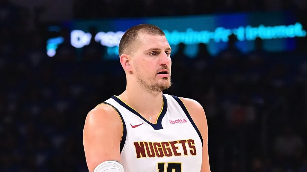 Nikola Jokic #15 of the Denver Nuggets walks down the floor during the first half of game seven of the Western Conference semifinals against the Oklahoma City Thunder