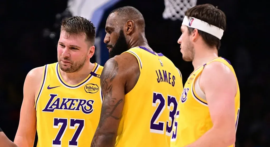Offensive trio: Luka Doncic, Austin Reaves and LeBron James playing at the Paycom center