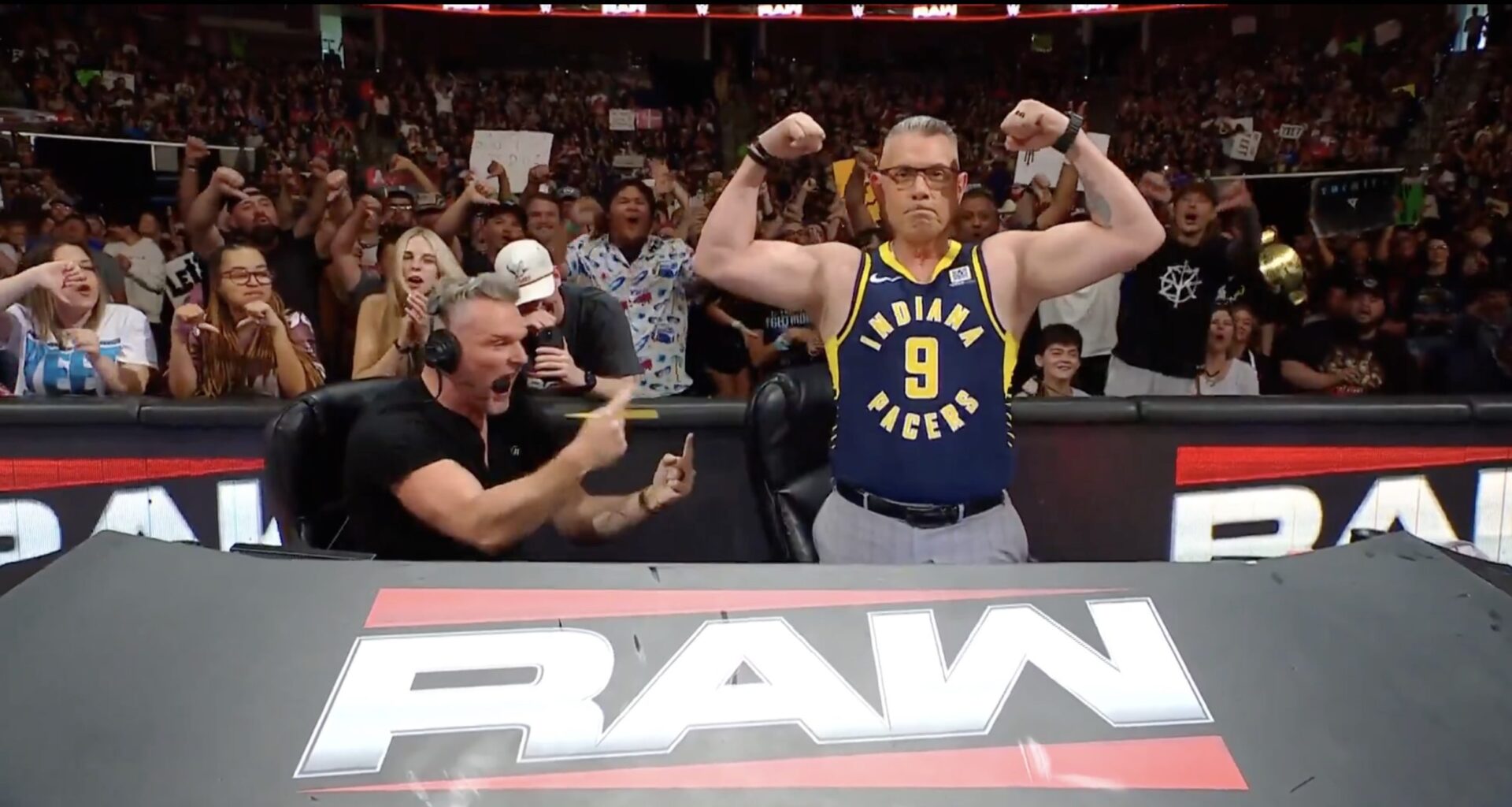 Michael Cole makes good on bet with Pat McAfee, dons Pacers jersey on Raw