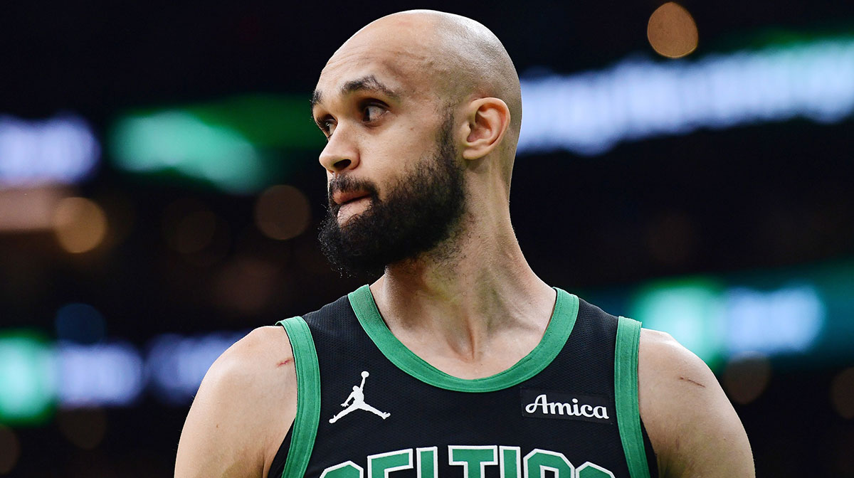 Boston Celtics guard Derrick White (9) in the first half during game five of the second round for the 2025 NBA Playoffs against the New York Knicks at TD Garden.