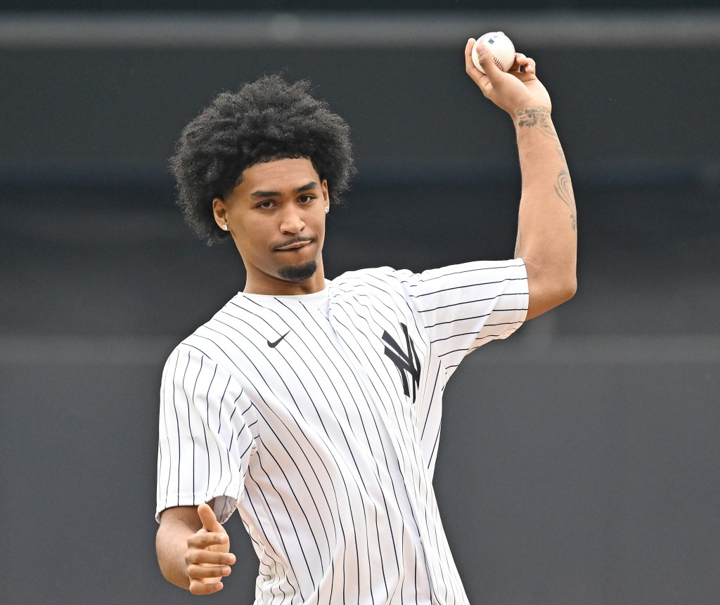 Rutgers star Dylan Harper throws out the first pitch before the Yankees' win over the Orioles on June 22, 2025.