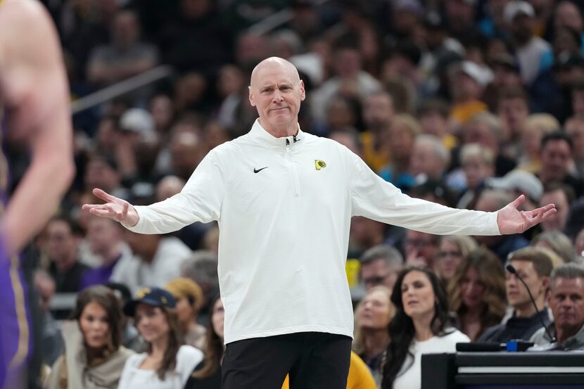 Indiana Pacers head coach Rick Carlisle reacts to being called for a technical foul as his...