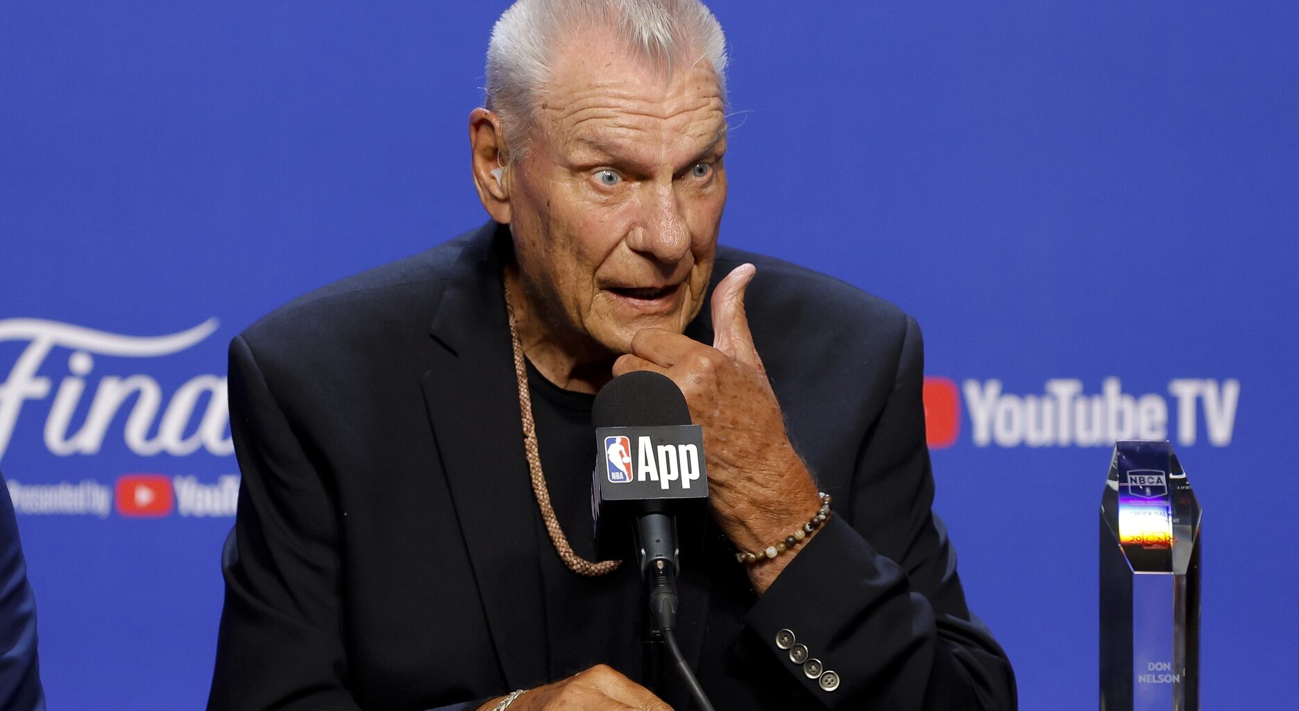 Former general manager Don Nelson speaks to the media before game two between the Oklahoma City Thunder and the Indiana Pacers in the 2025 NBA Finals at Paycom Center.