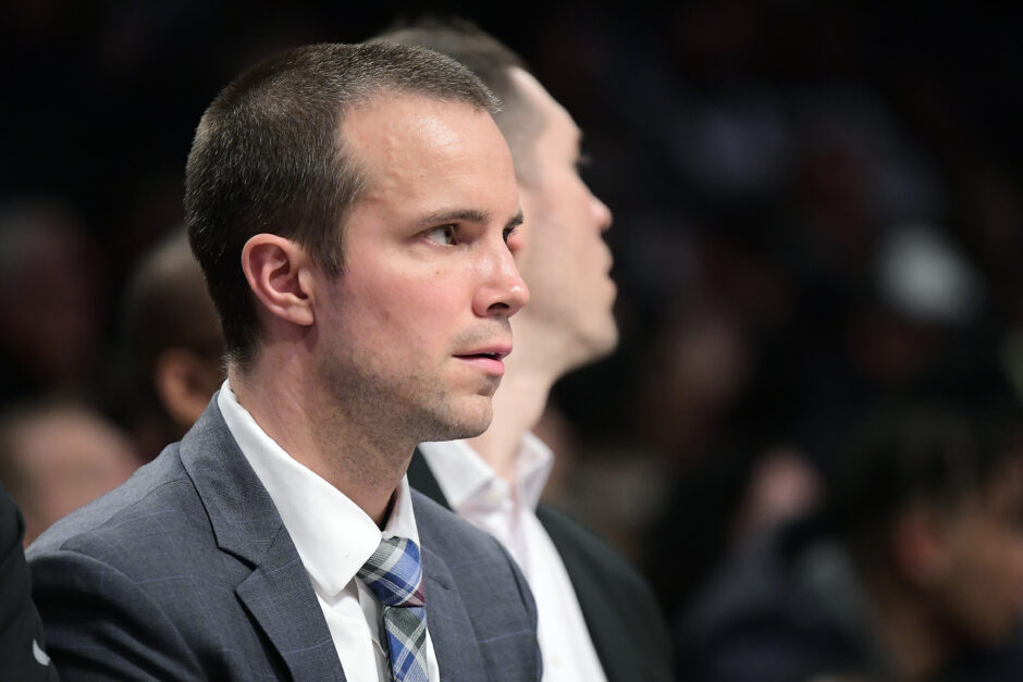 Phoenix Suns’ new head coach Jordan Ott looks on from courtside of the Brooklyn Nets’ game against the Chicago Bulls.