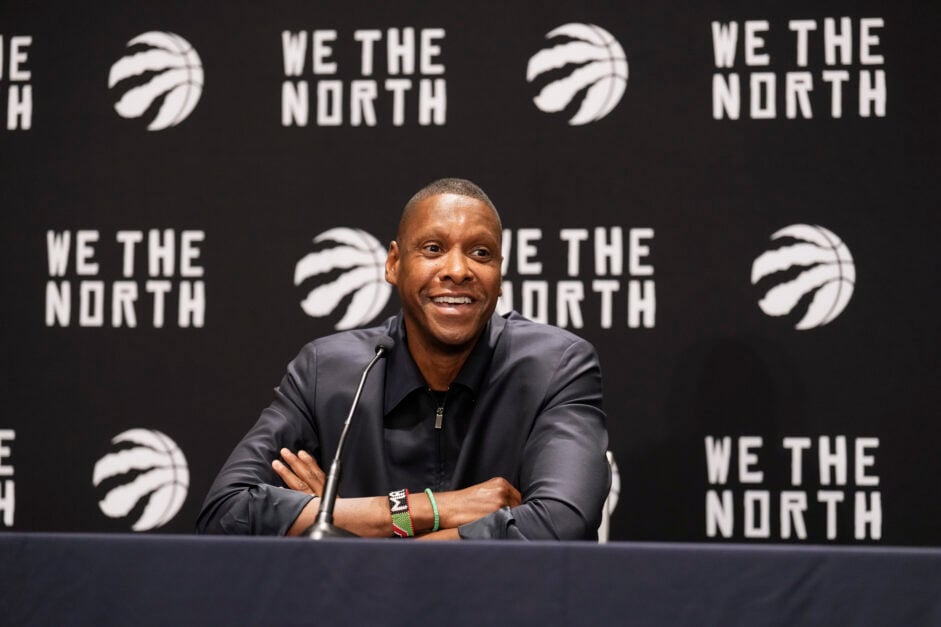 Masai Ujiri President of the Toronto Raptors speaks during media day.
