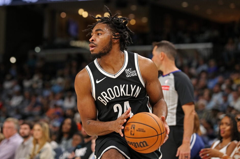 Cam Thomas of the Brooklyn Nets handles the ball