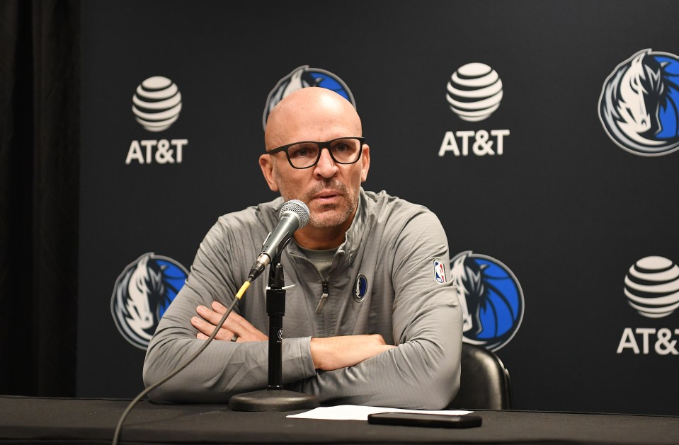 ATLANTA, GEORGIA - NOVEMBER 25: Head coach Jason Kidd of the Dallas Mavericks speaks during a press conference after the game against the Atlanta Hawks at State Farm Arena on November 25, 2024 in Atlanta, Georgia. The Dallas Mavericks defeated the Atlanta Hawks 129-119. NOTE TO USER: User expressly acknowledges and agrees that, by downloading and or using this photograph, User is consenting to the terms and conditions of the Getty Images License Agreement. (Photo by Paras Griffin/Getty Images)