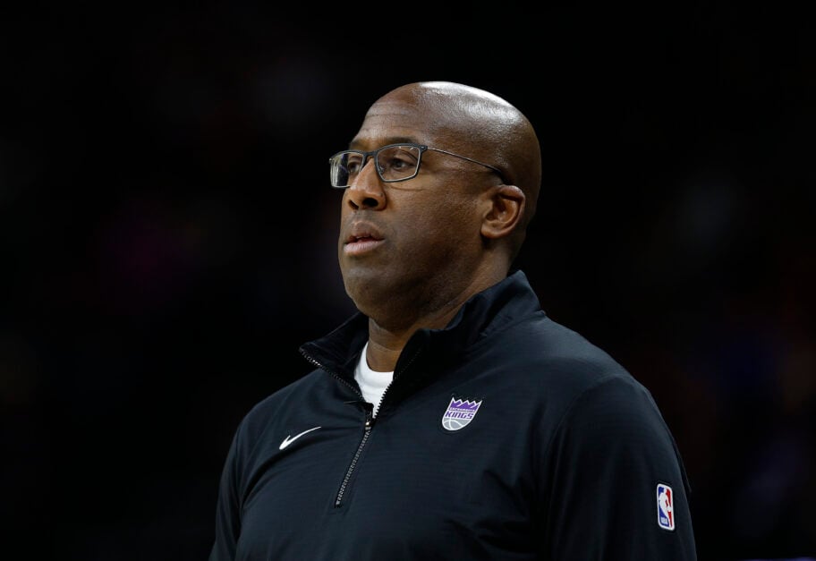 Former head coach Mike Brown of the Sacramento Kings looks on against the Oklahoma City Thunder during the second half of an NBA basketball game.