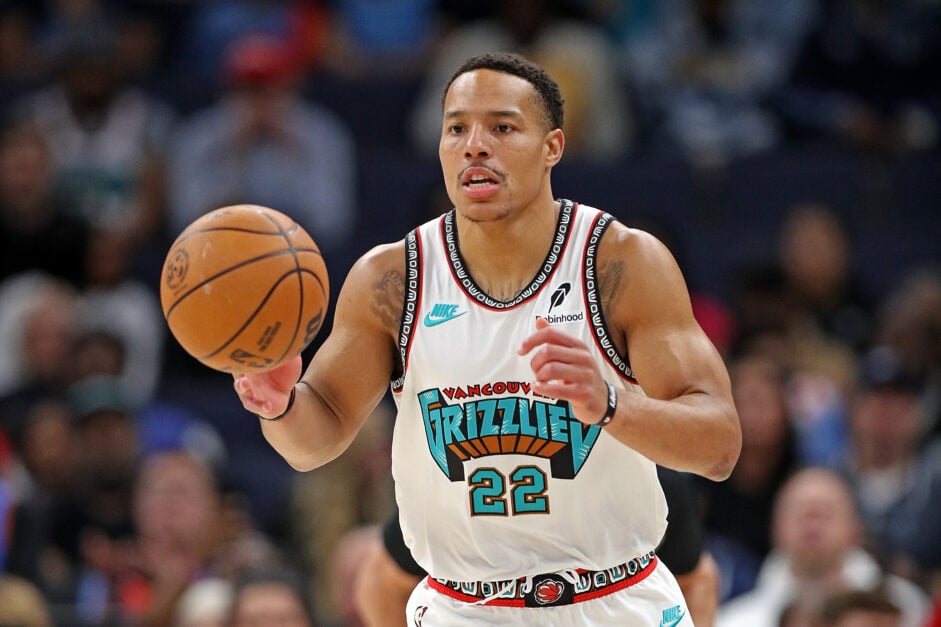 Desmond Bane in white Memphis Grizzlies jersey