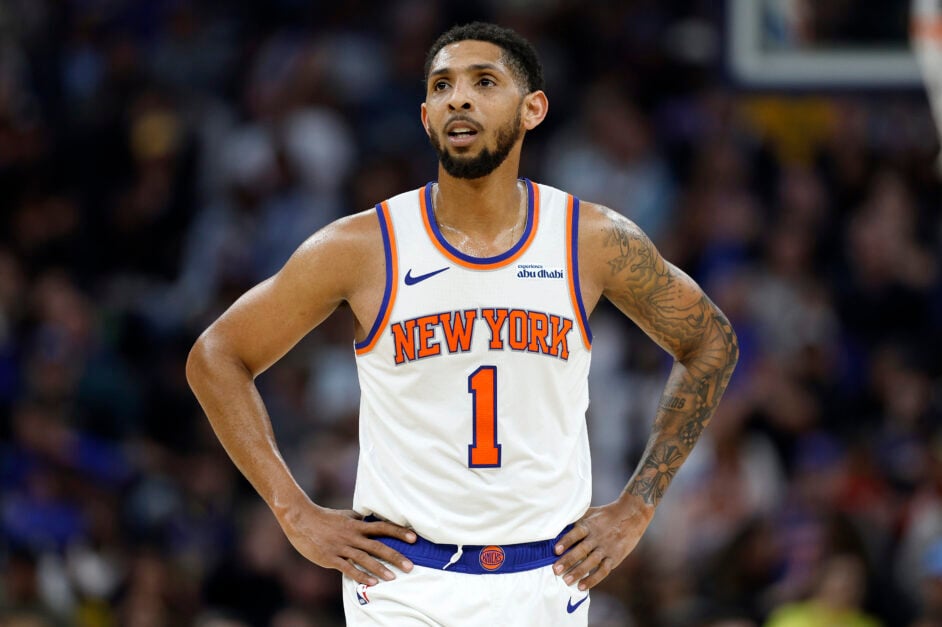 #1 of New York Knicks, Cameron Payne during a game against the Golden State Warriors.