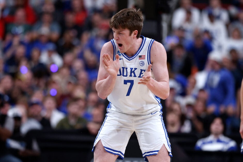 Duke forward Kon Knueppel celebrates during March Madness