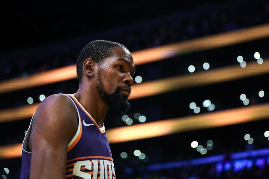 Kevin Durant of the Phoenix Suns looks to his side during a game against the Los Angeles Lakers.