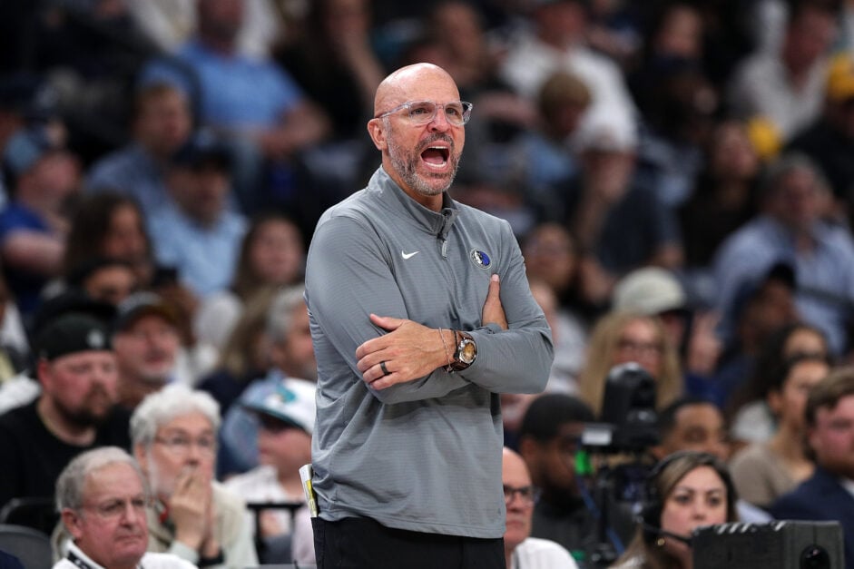 Jason Kidd coaching the Dallas Mavericks in the Play-In Tournament against the Memphis Grizzlies.