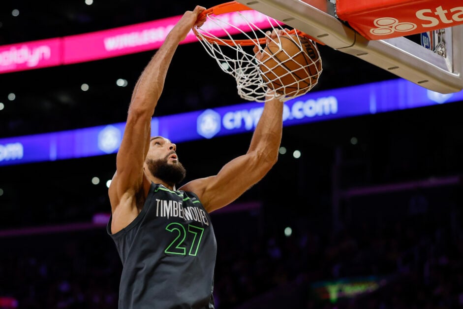 Rudy Gobert dunks the ball for the Timberwolves