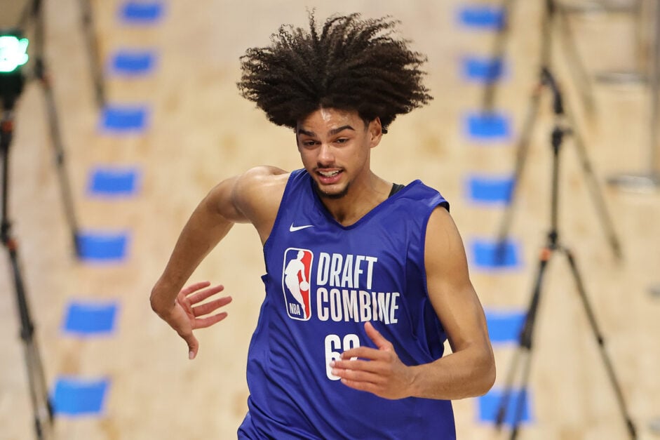 Asa Newell runs at the 2025 NBA Draft Combine