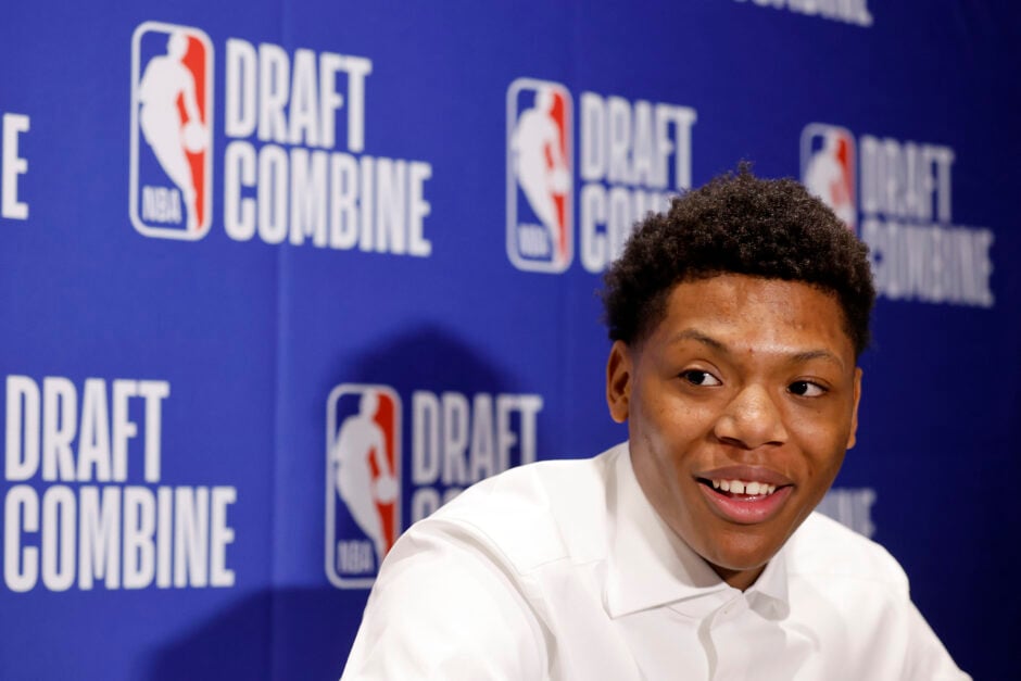 Ace Bailey answers questions at the 2025 NBA Draft Combine