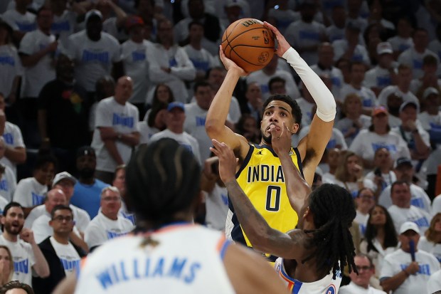 Indiana Pacers guard Tyrese Haliburton makes a game-winning shot with...