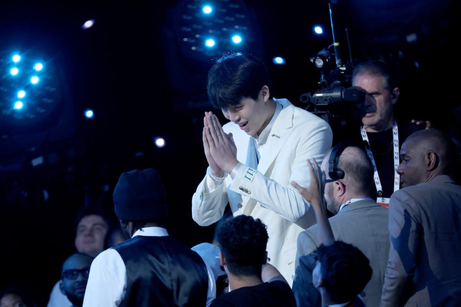 Yang Hansen in the crowd after getting selected 16th overall in the 2025 NBA Draft by the Portland Trail Blazers.