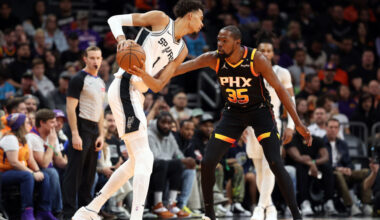 Kevin Durant and Spurs foward Victor Wembanyama...