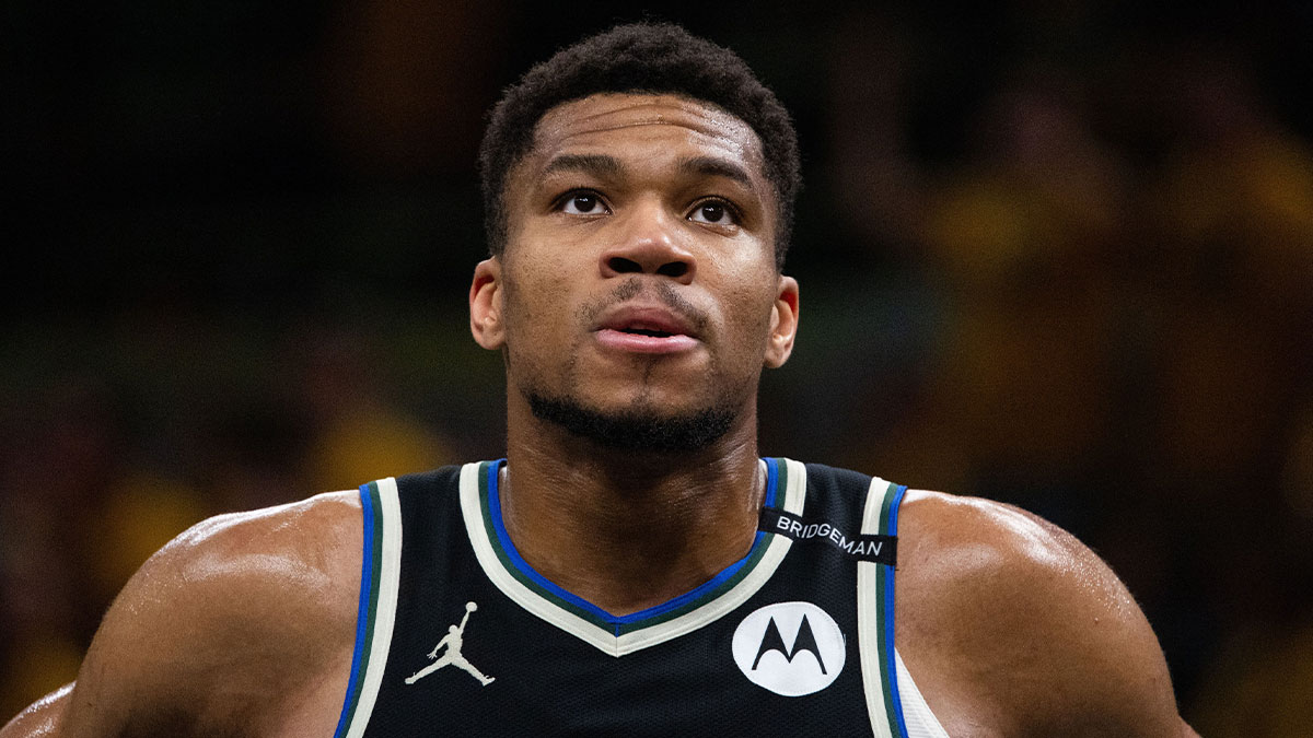 Milwaukee Bucks forward Giannis Antetokounmpo (34) during game five of the first round for the 2024 NBA Playoffs against the Indiana Pacers at Gainbridge Fieldhouse. 