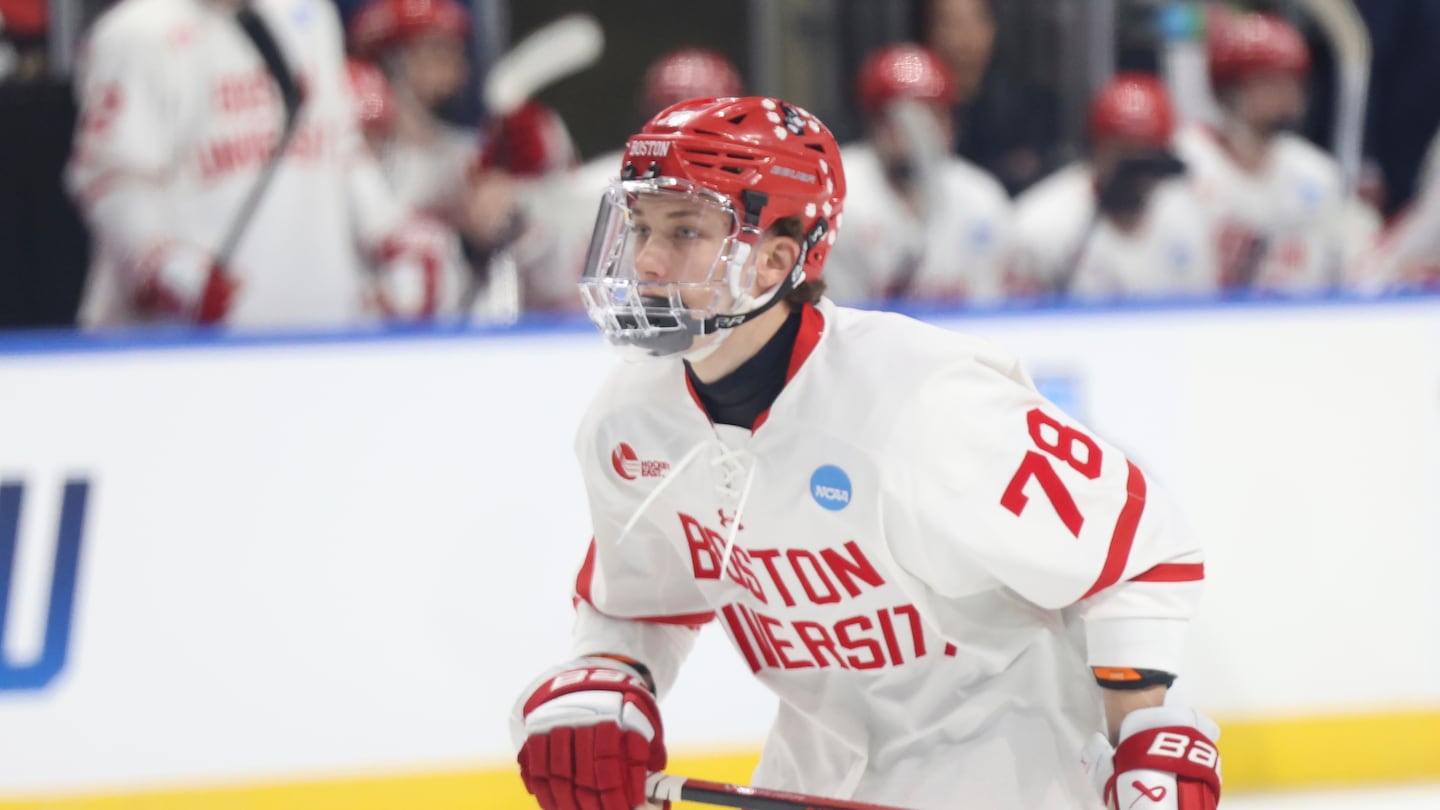 Boston University's Sacha Boumedienne, taken in the first round of the NHL Draft by Winnipeg on Friday, was youngest player in college hockey last season. 