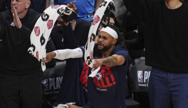 Los Angeles Clippers guard Patty Mills waved towels from the bench in Game 7 against the Denver Nuggets on May 3 in Denver.