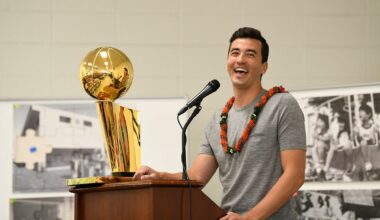 Toronto Raptors general manager Bobby Webster, an Iolani School graduate, visited his alma mater with the Larry O'Brien trophy soon after the Raptors won their first NBA championship in 2019.