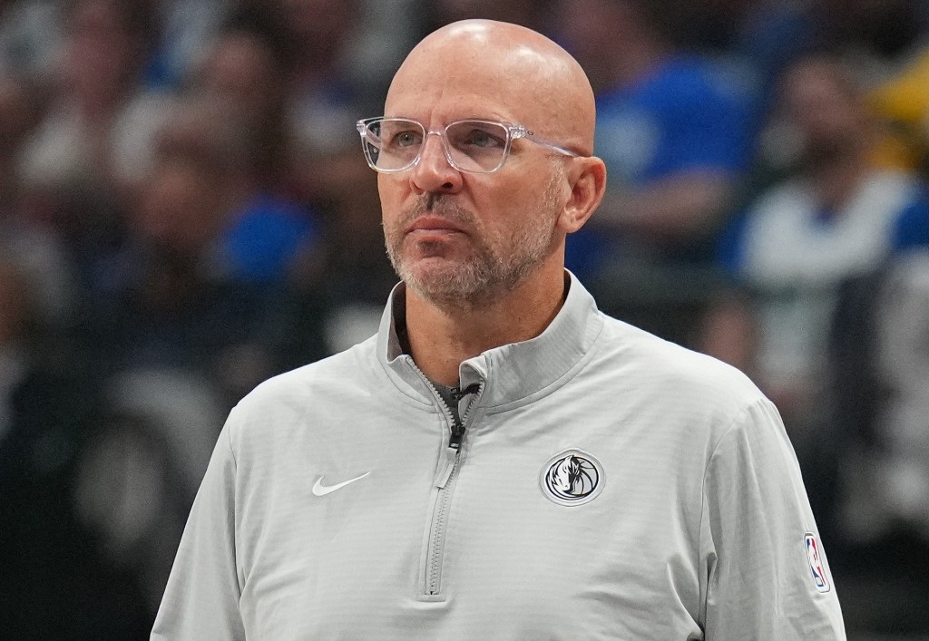 Cooper Flagg said Mavericks coach Jason Kidd (above) hasn't talked to him about the face he's been pursued by the Knicks to be their coach.