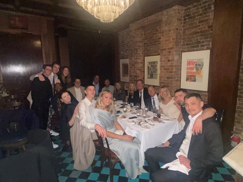 Former BYU star Egor Demin enjoys a meal with his inner circle following Day 1 of the NBA draft in Brooklyn, New York. Demin was selected with the No. 8 pick by the Nets.