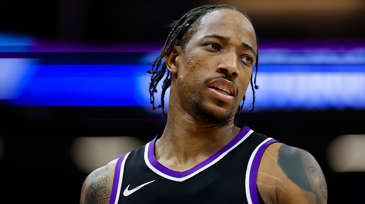 Sacramento Kings forward DeMar DeRozan (10) looks on during the fourth quarter against the Dallas Mavericks at Golden 1 Center.